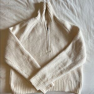 H&M Off-White Ribbed Half-Zip Turtleneck Sweater